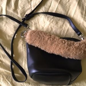 Moussy black faux fur handle cross body bag